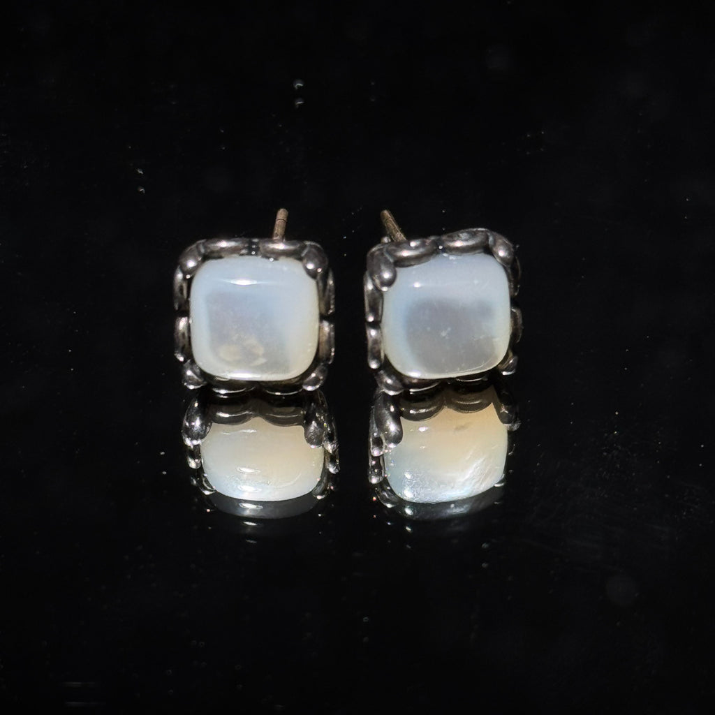 Natural Moonstone Square Cushion Stud Earrings