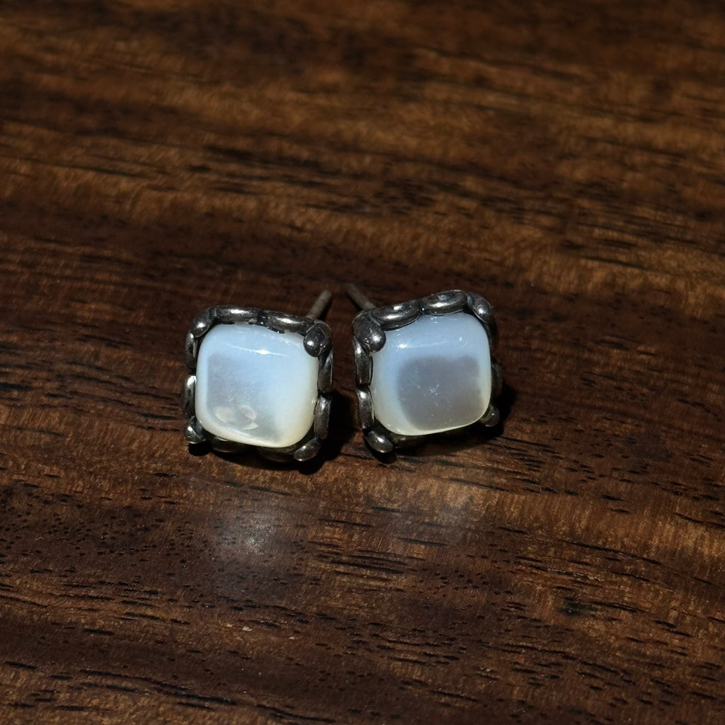Natural Moonstone Square Cushion Stud Earrings