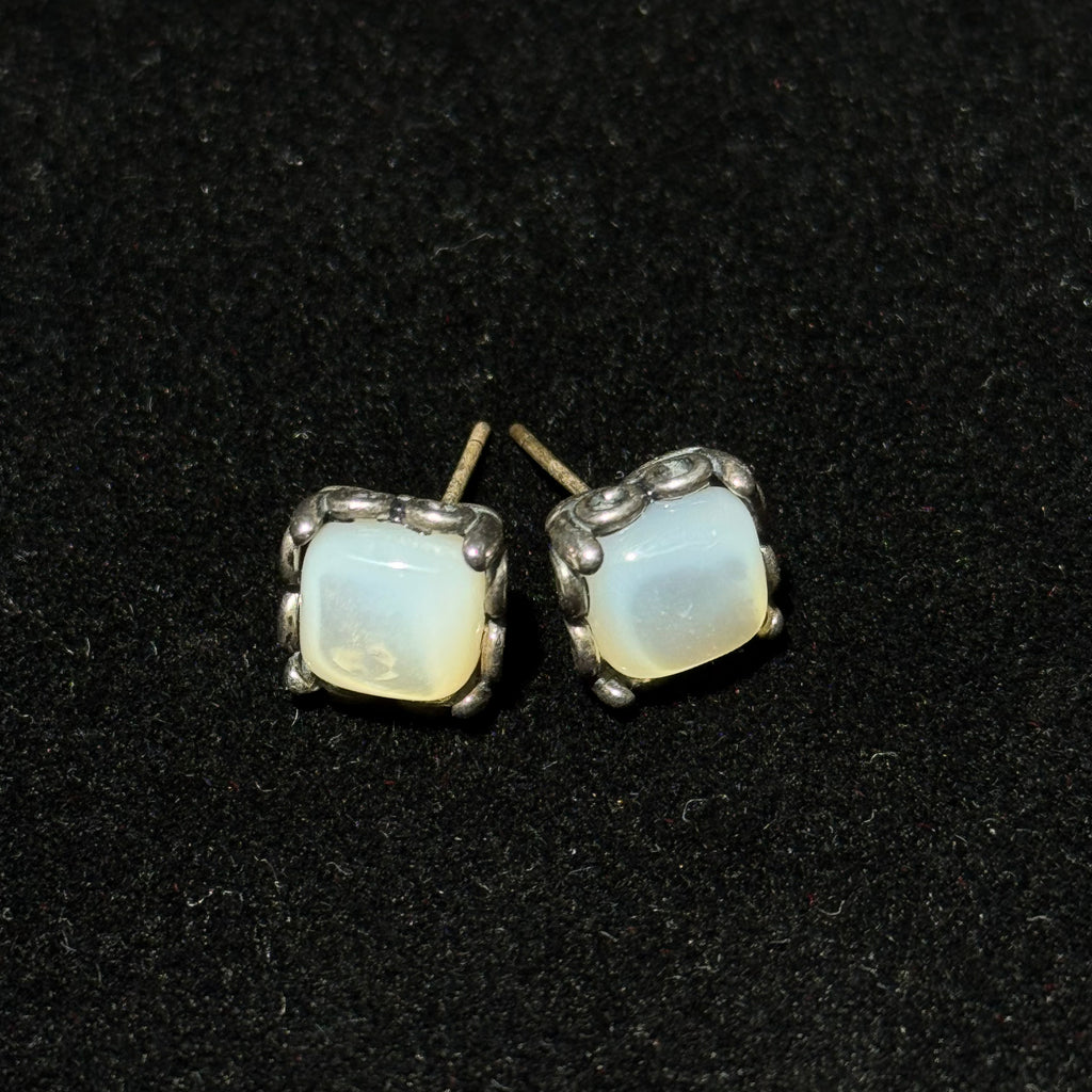 Natural Moonstone Square Cushion Stud Earrings