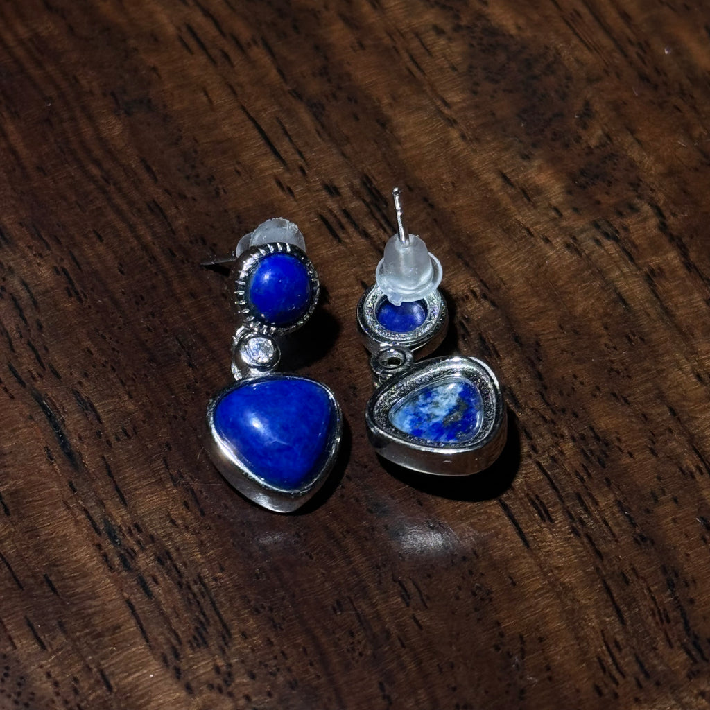 Natural Lapis Lazuli Heart‑Shaped Dangle Stud Earrings
