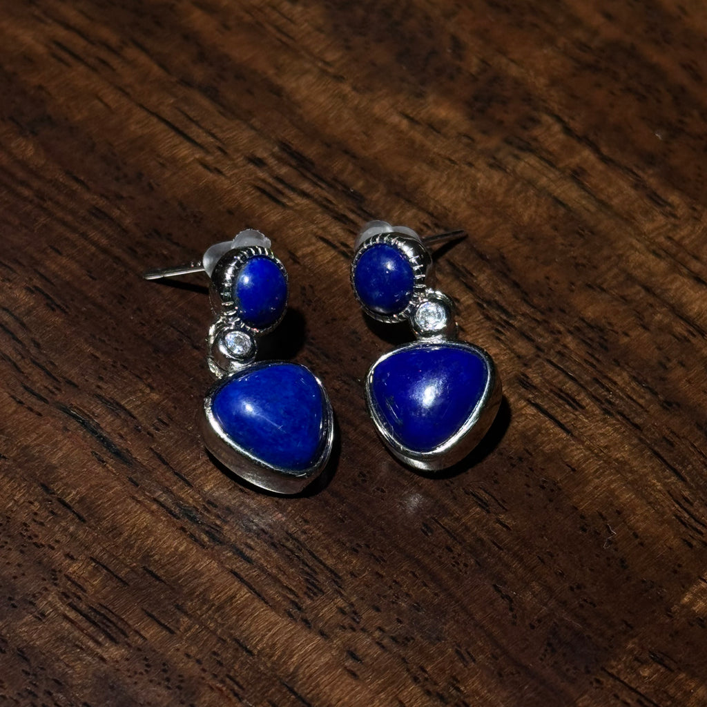 Natural Lapis Lazuli Heart‑Shaped Dangle Stud Earrings