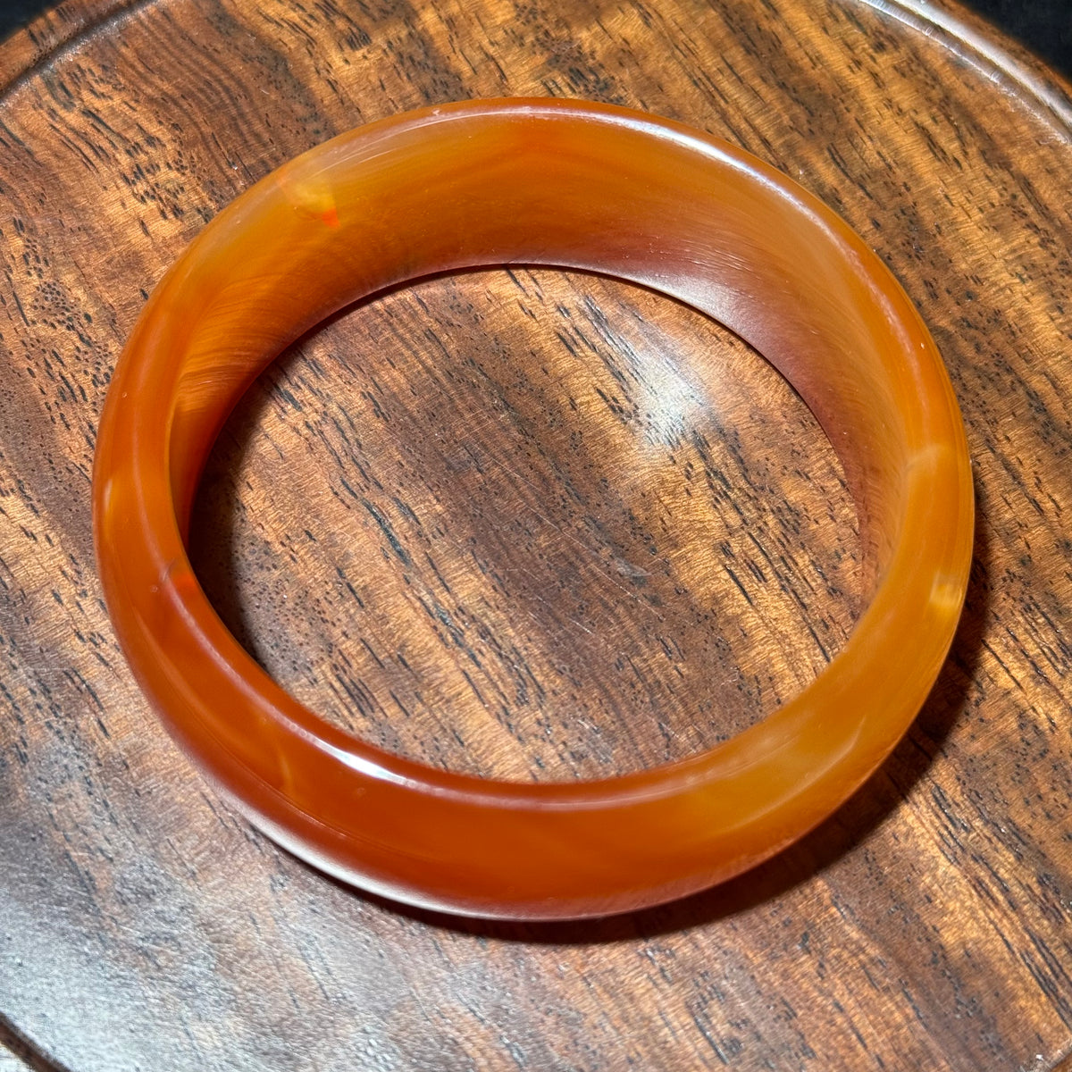 Natural Red Agate Bangle, Warm Orange‑Red Banded Agate Solid Bangle