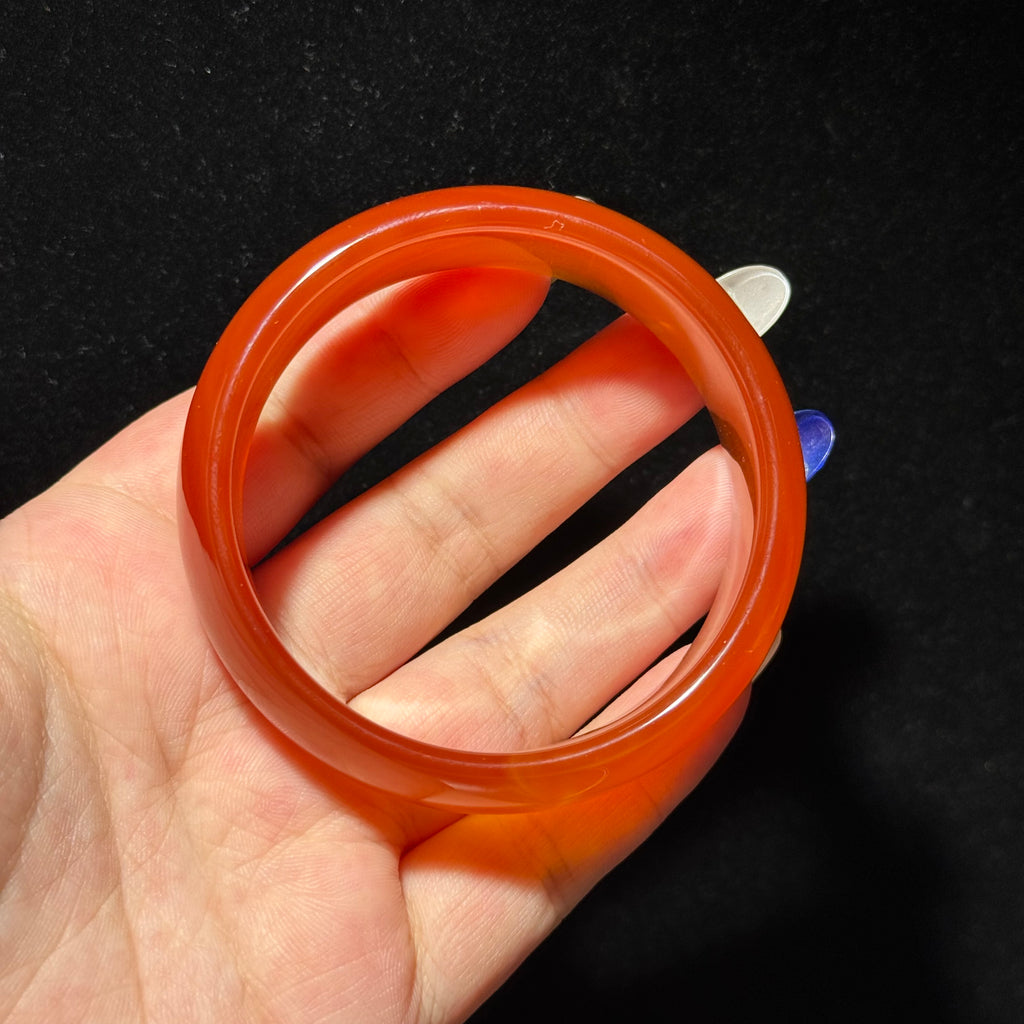Natural Red Agate Bangle, Warm Orange‑Red Banded Agate Solid Bangle