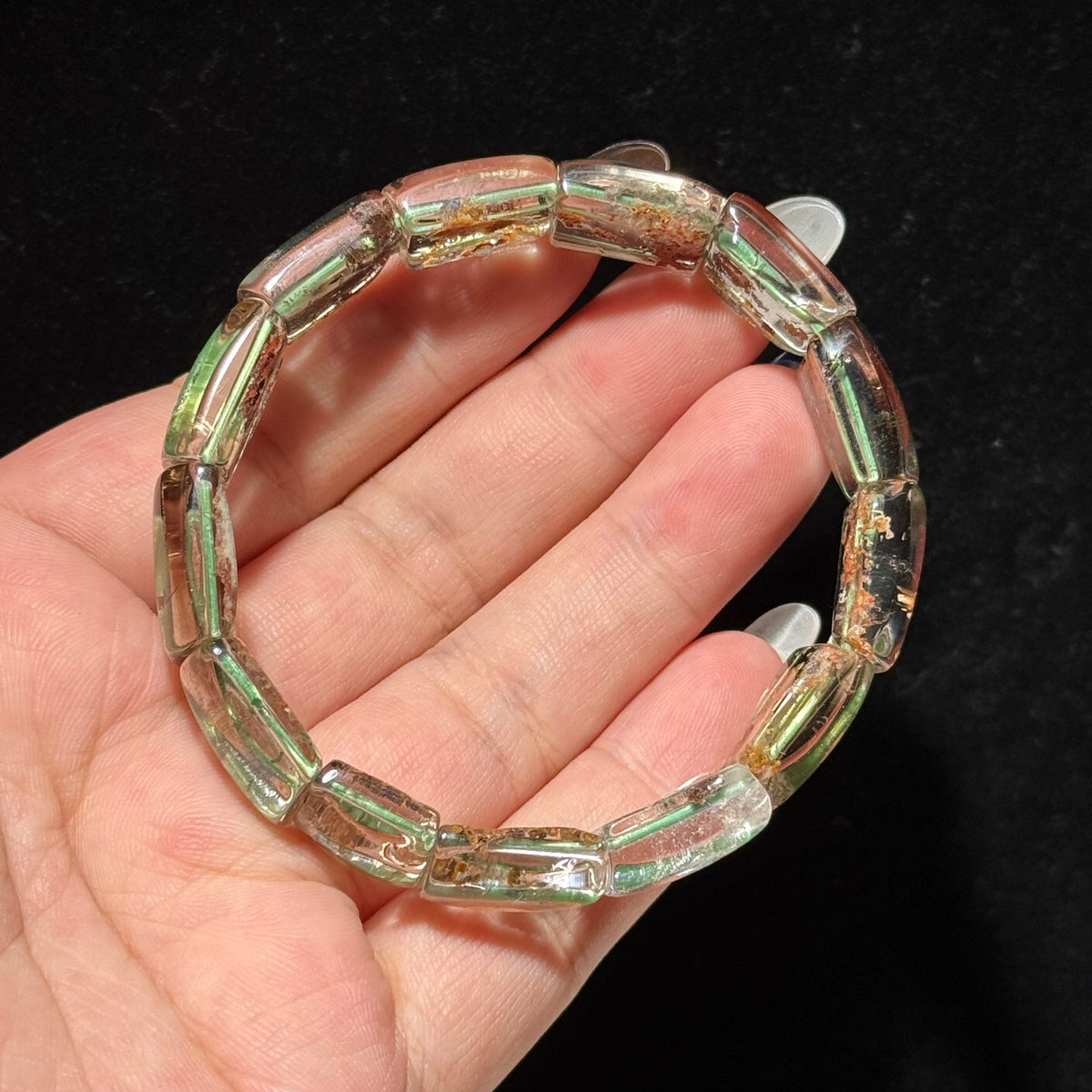 Natural Moss Agate Flat Bead Stretch Bracelet
