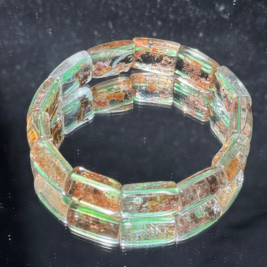 Natural Moss Agate Flat Bead Stretch Bracelet