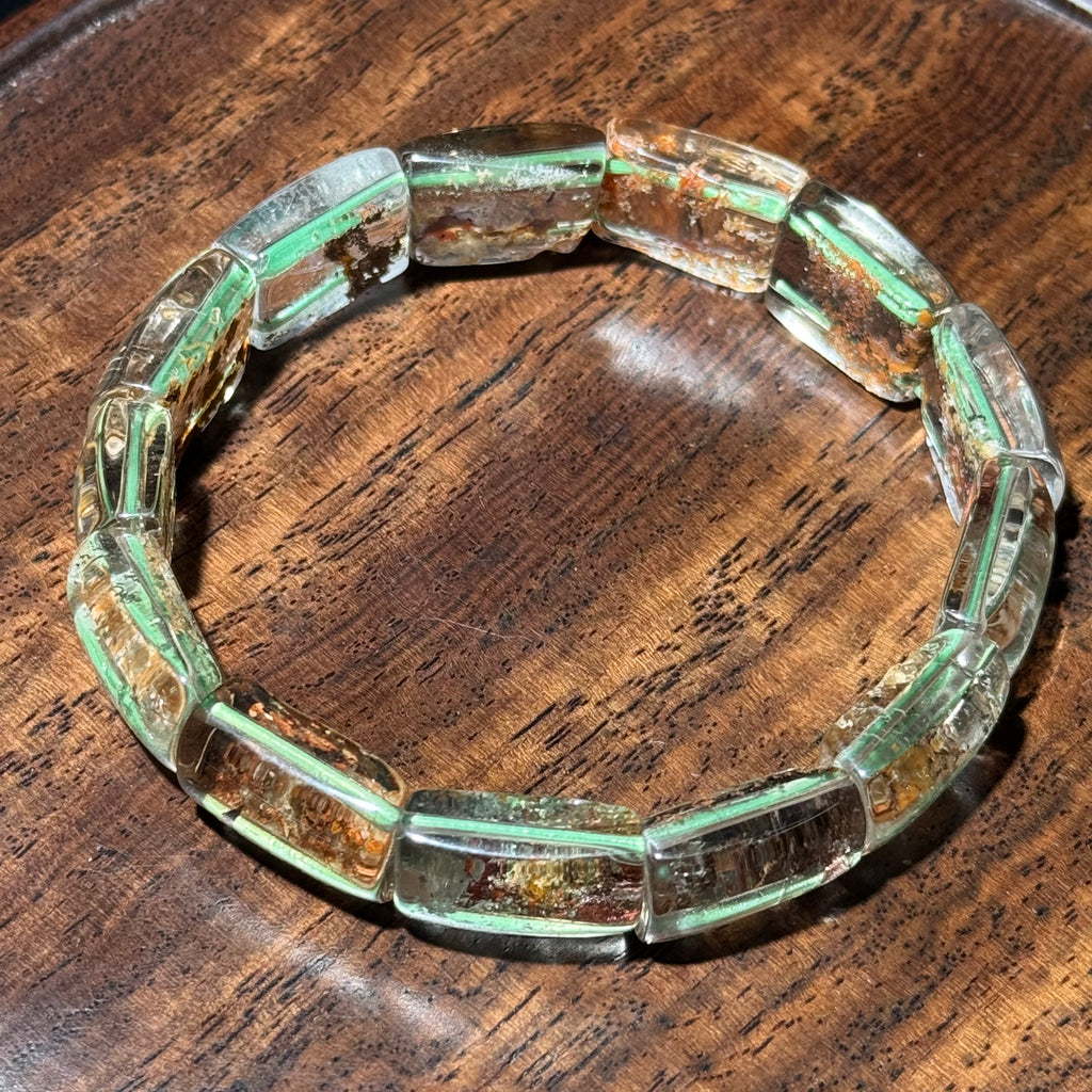 Natural Moss Agate Flat Bead Stretch Bracelet
