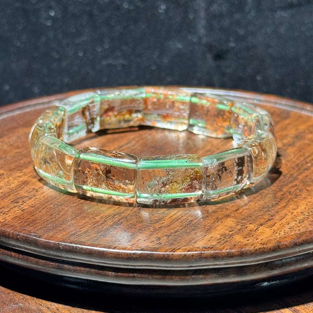 Natural Moss Agate Flat Bead Stretch Bracelet
