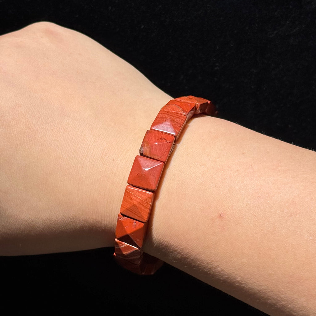 Natural Red Jasper Faceted Flat Bead Stretch Bracelet