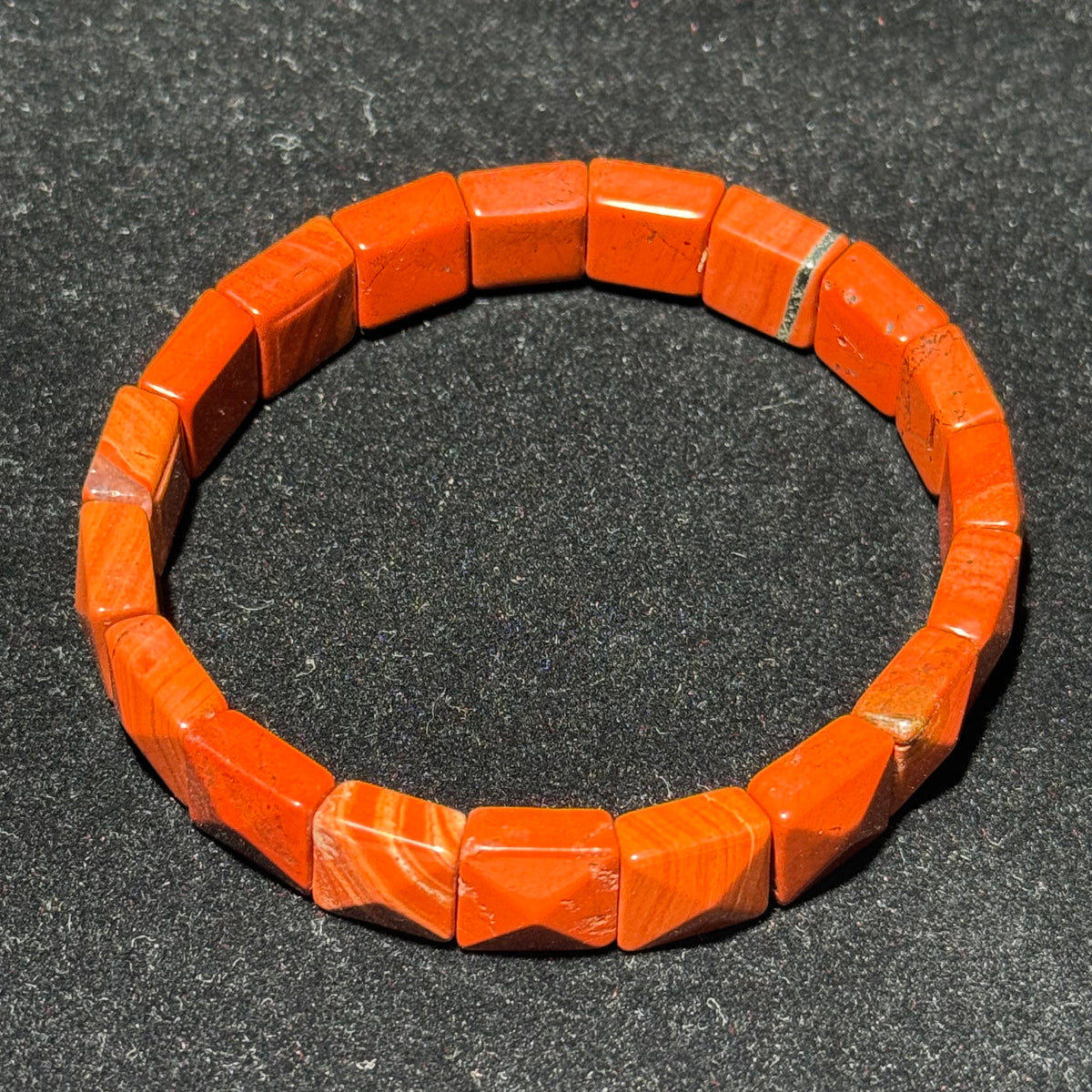 Natural Red Jasper Faceted Flat Bead Stretch Bracelet