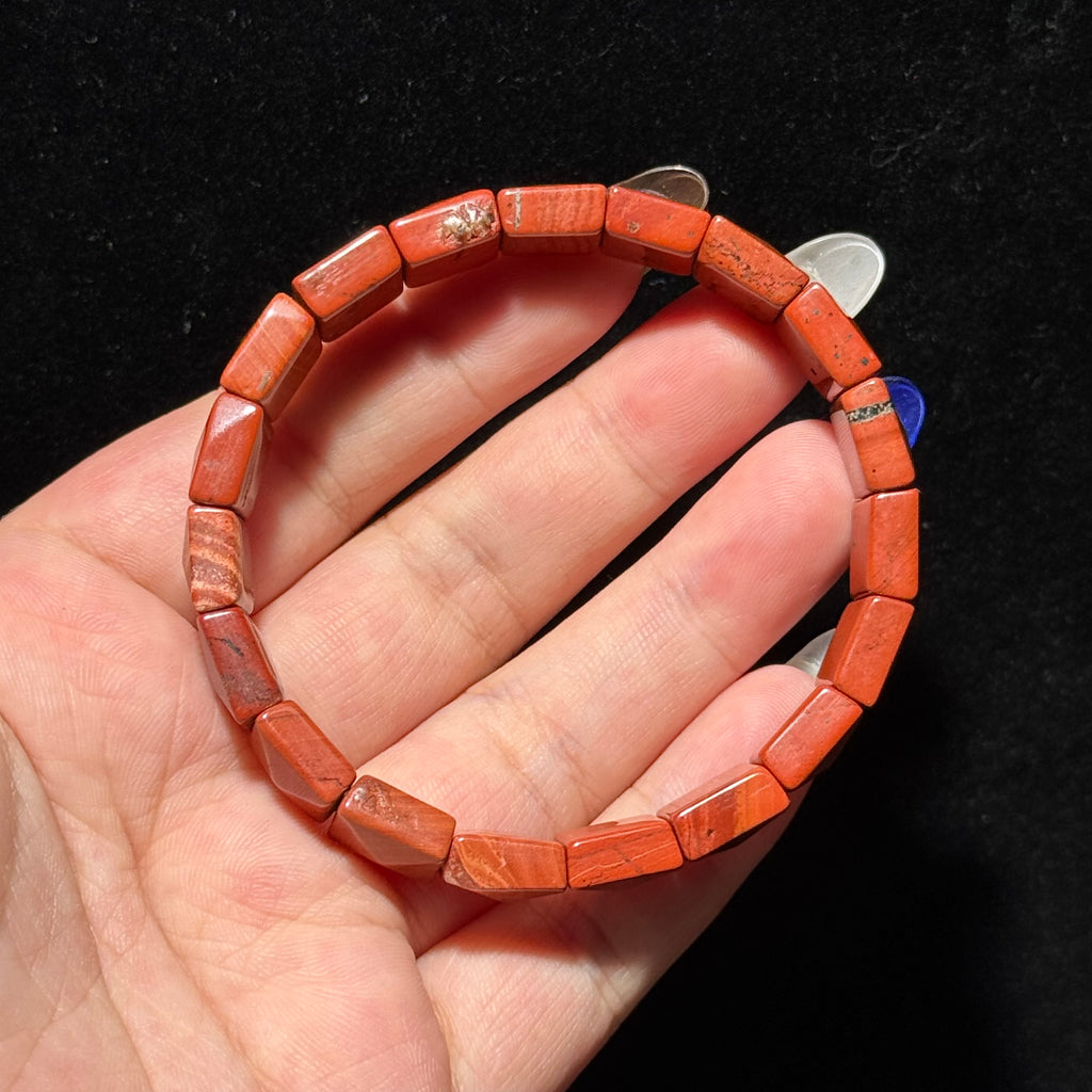 Natural Red Jasper Faceted Flat Bead Stretch Bracelet