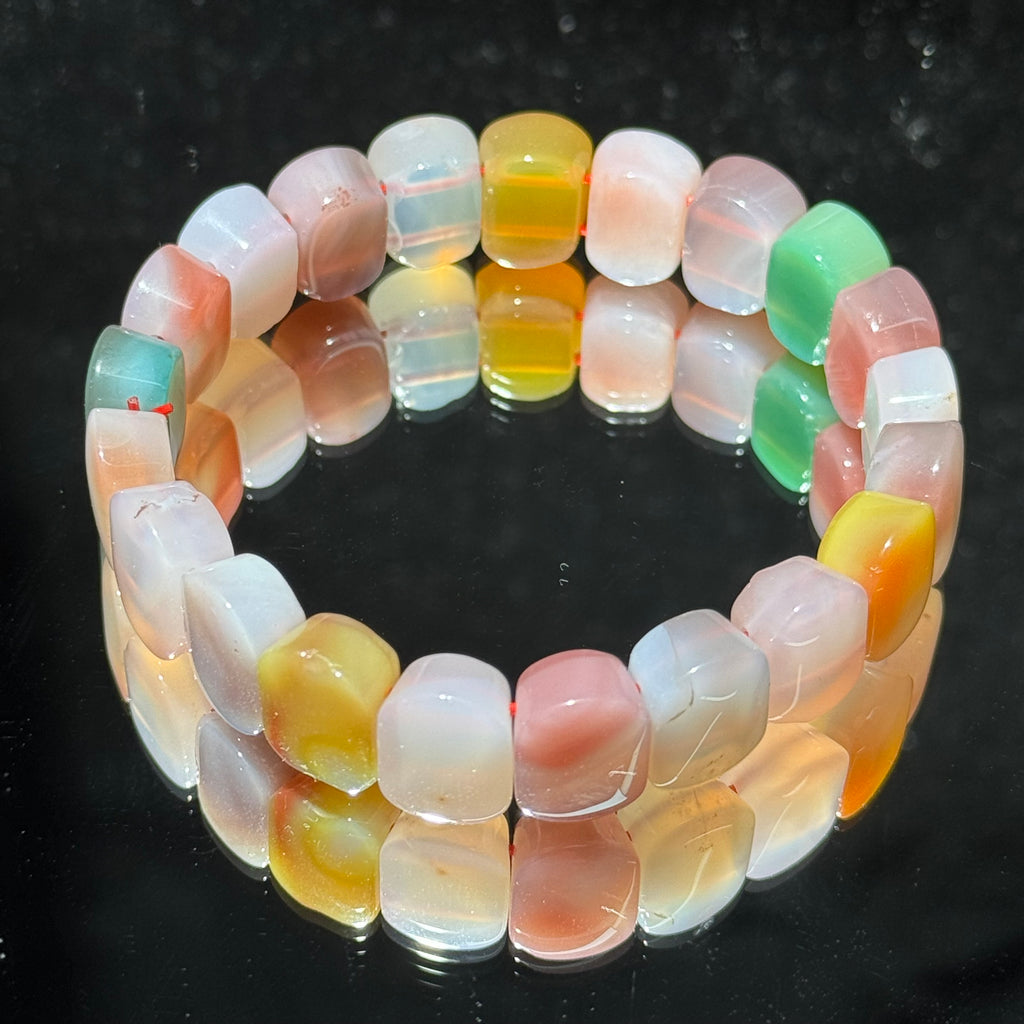 Natural Multicolor Yanyuan Agate Flat Bead Stretch Bracelet