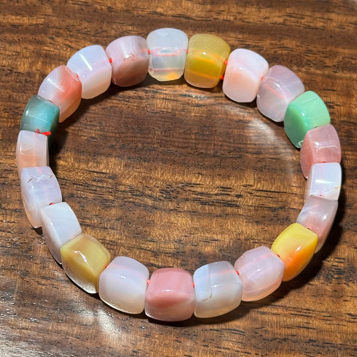 Natural Multicolor Yanyuan Agate Flat Bead Stretch Bracelet