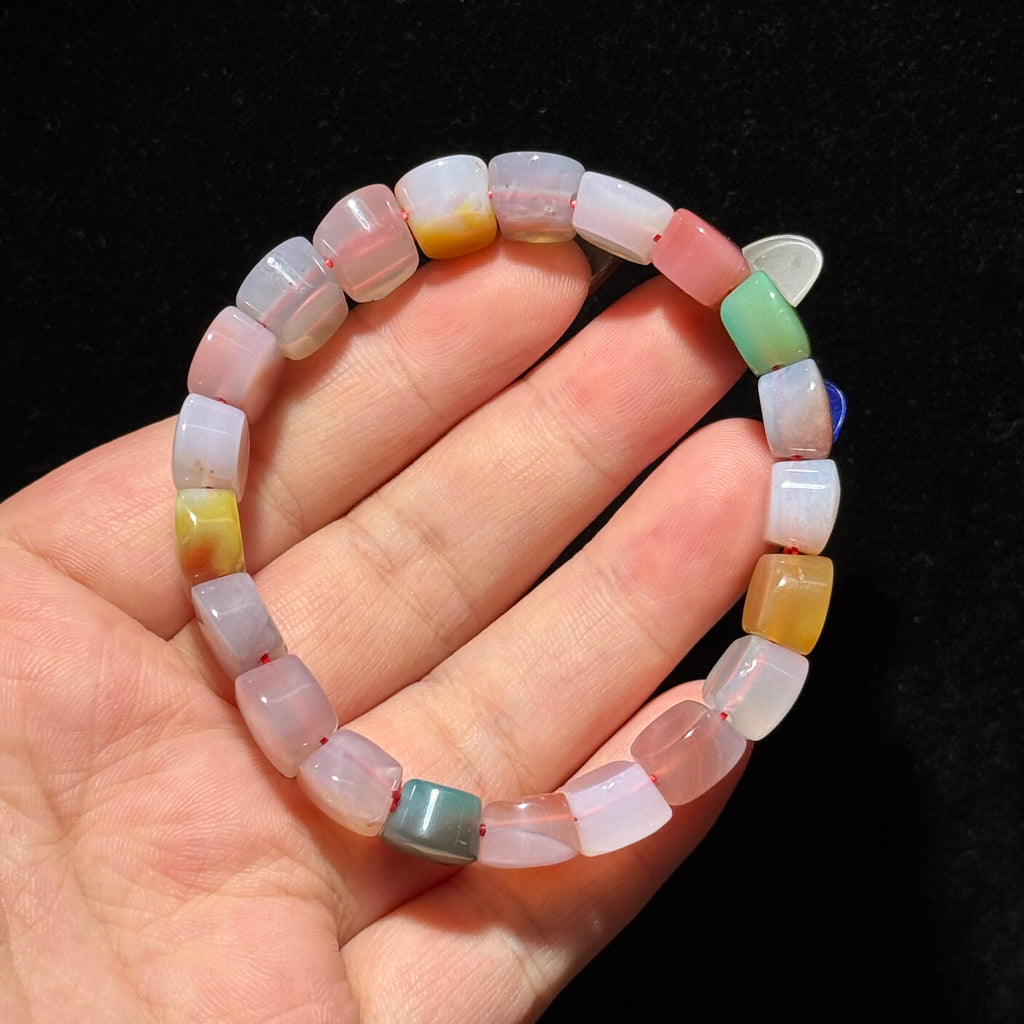 Natural Multicolor Yanyuan Agate Flat Bead Stretch Bracelet