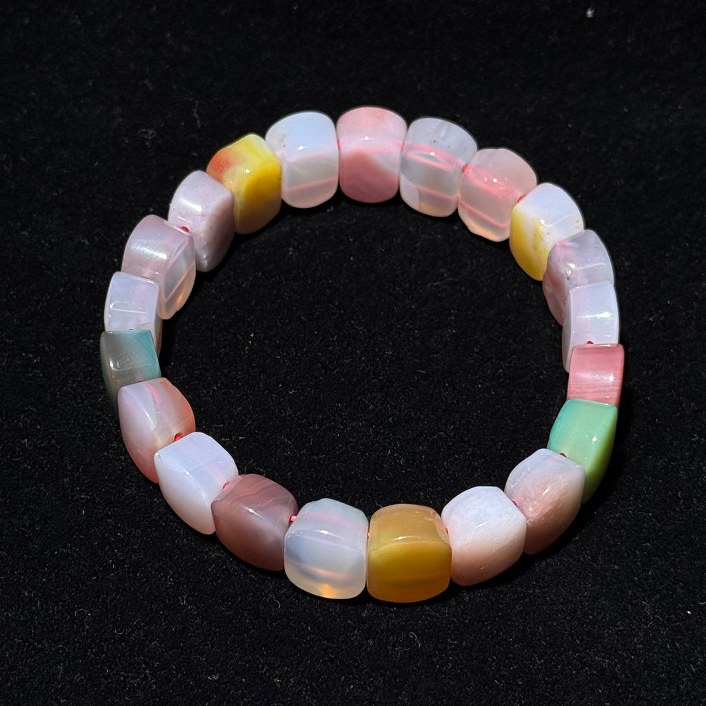 Natural Multicolor Yanyuan Agate Flat Bead Stretch Bracelet