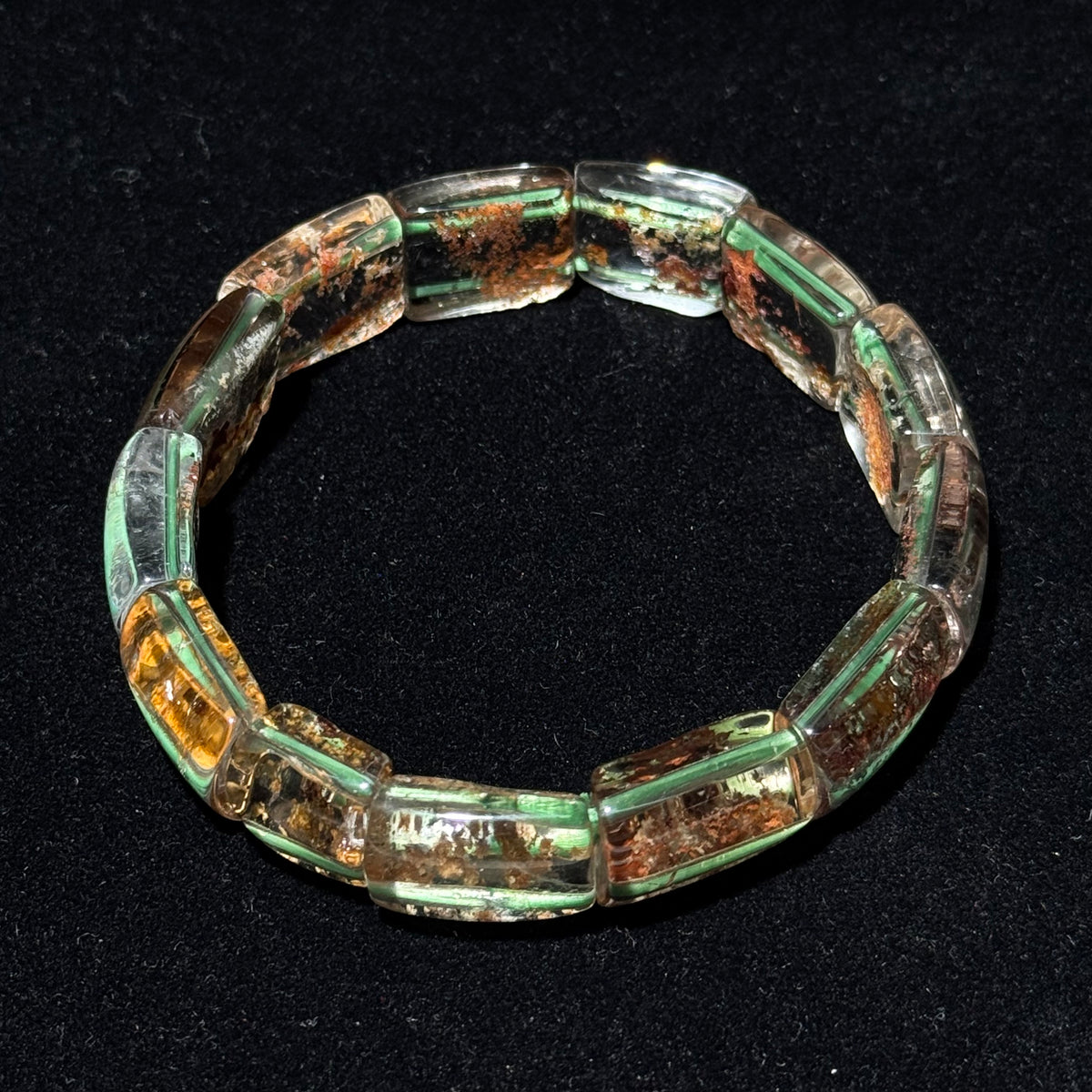 Natural Moss Agate Flat Bead Stretch Bracelet
