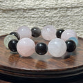 Natural Rose Quartz Mix Stretch Bracelet, Aquamarine‑Silver Obsidian‑Citrine Multi‑Gemstone Bracelet