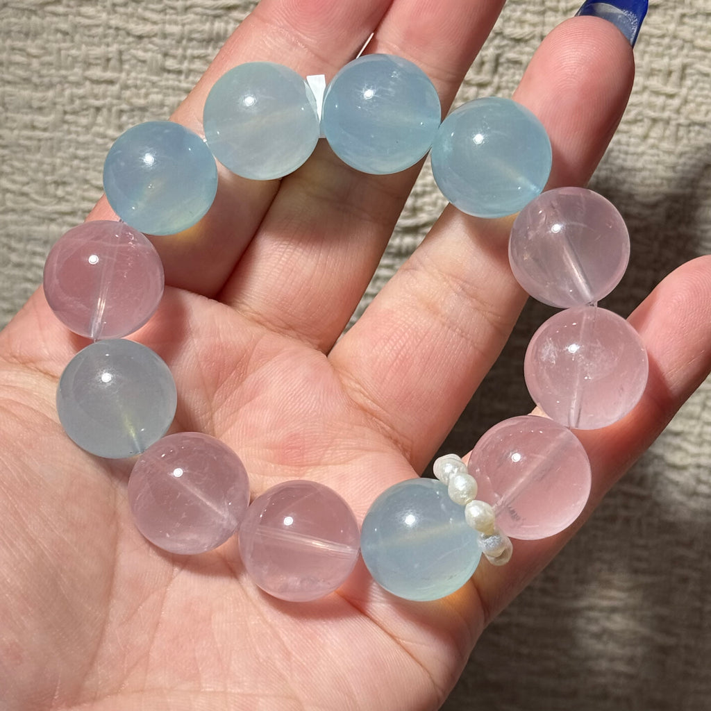 Natural Rose Quartz & Aquamarine Mix Stretch Bracelet