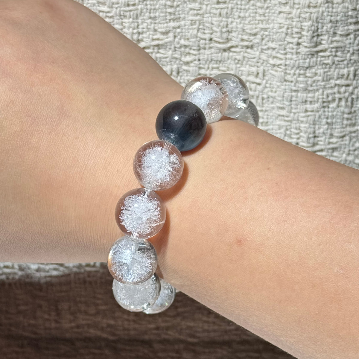 Natural White Crystal Exploded Hedge‑Hog Inclusion Stretch Bracelet