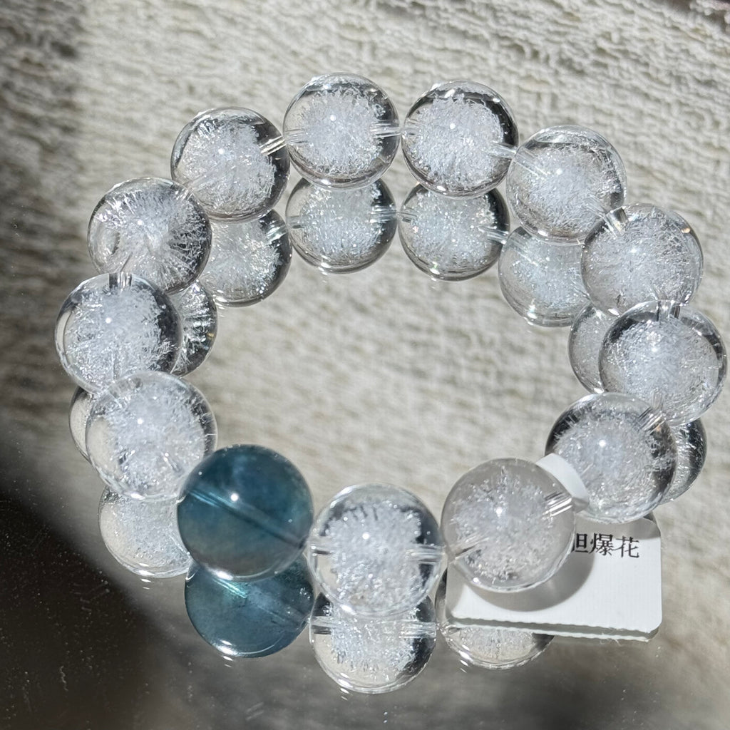 Natural White Crystal Exploded Hedge‑Hog Inclusion Stretch Bracelet