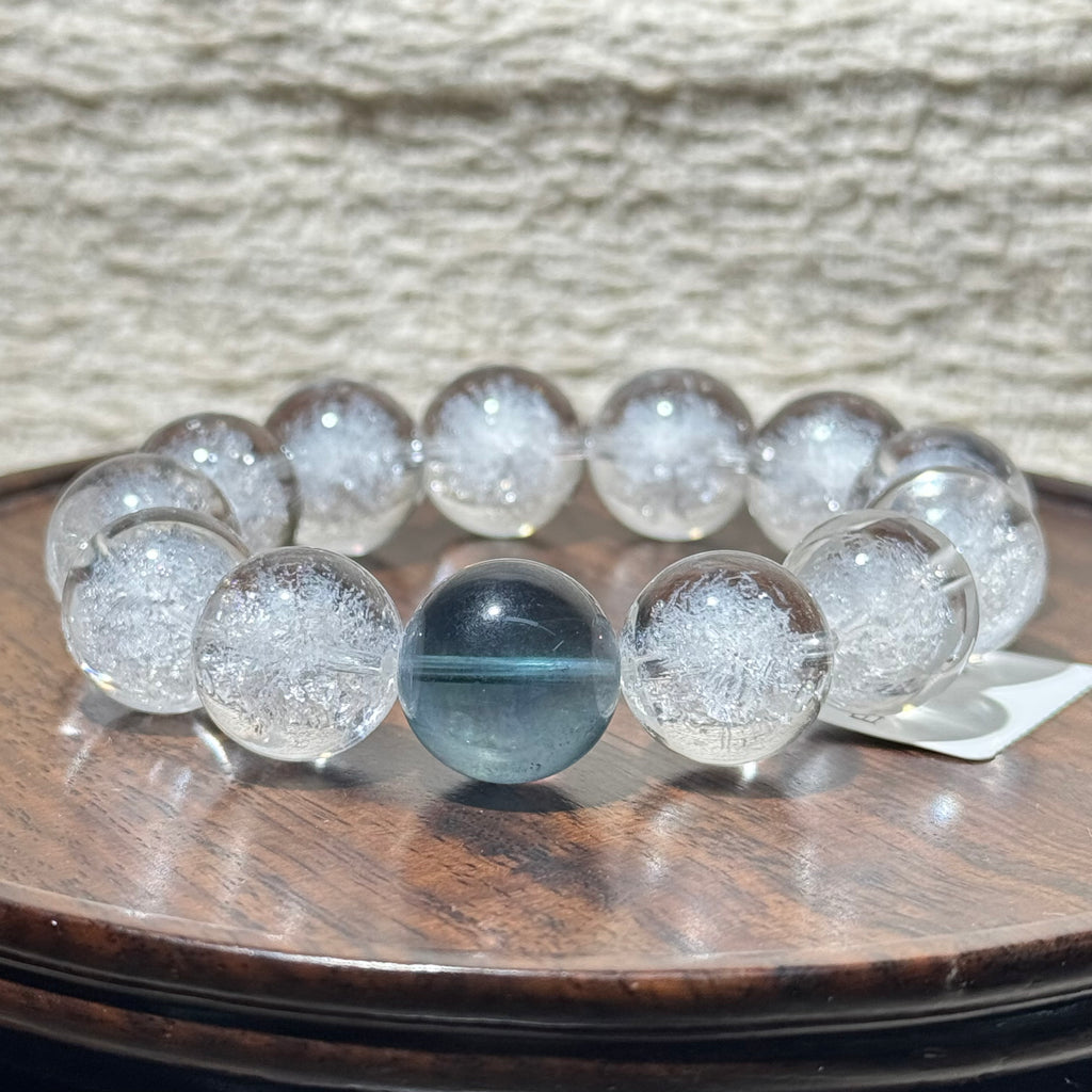 Natural White Crystal Exploded Hedge‑Hog Inclusion Stretch Bracelet