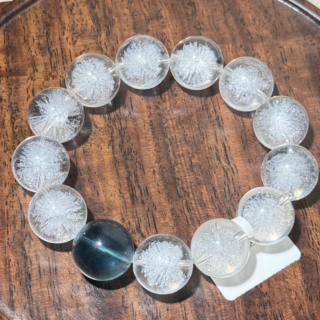 Natural White Crystal Exploded Hedge‑Hog Inclusion Stretch Bracelet