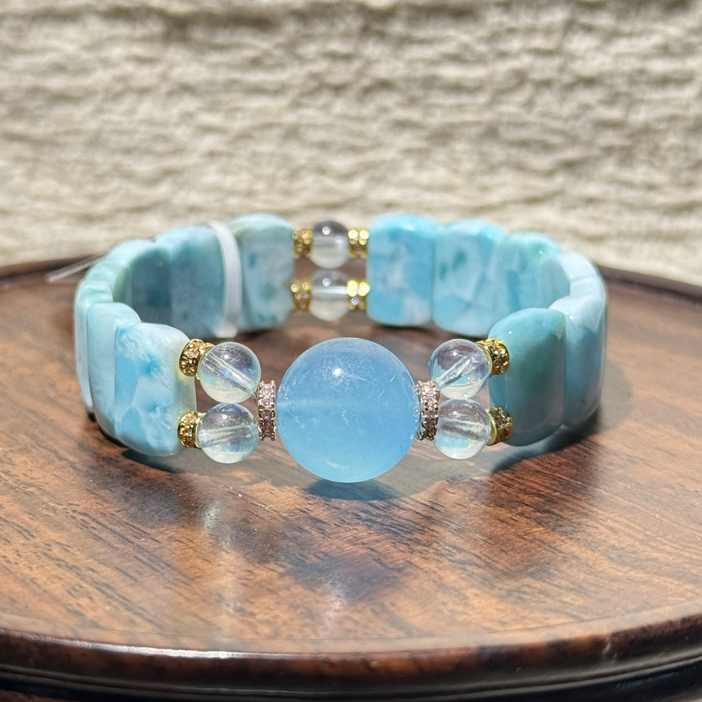 Natural Larimar Slab Stretch Bracelet