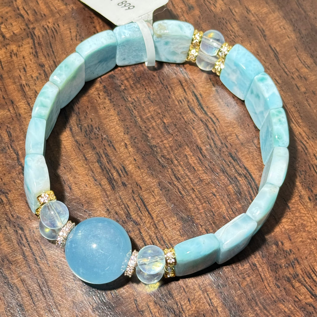 Natural Larimar Slab Stretch Bracelet