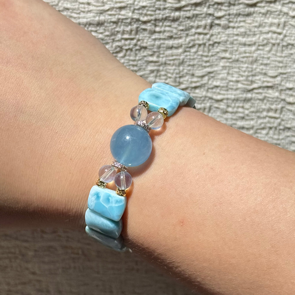 Natural Larimar Slab Stretch Bracelet