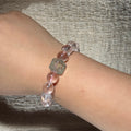 Natural Rose Quartz Stretch Bracelet, Fluorite Square Accent Bead Pink Crystal Bracelet