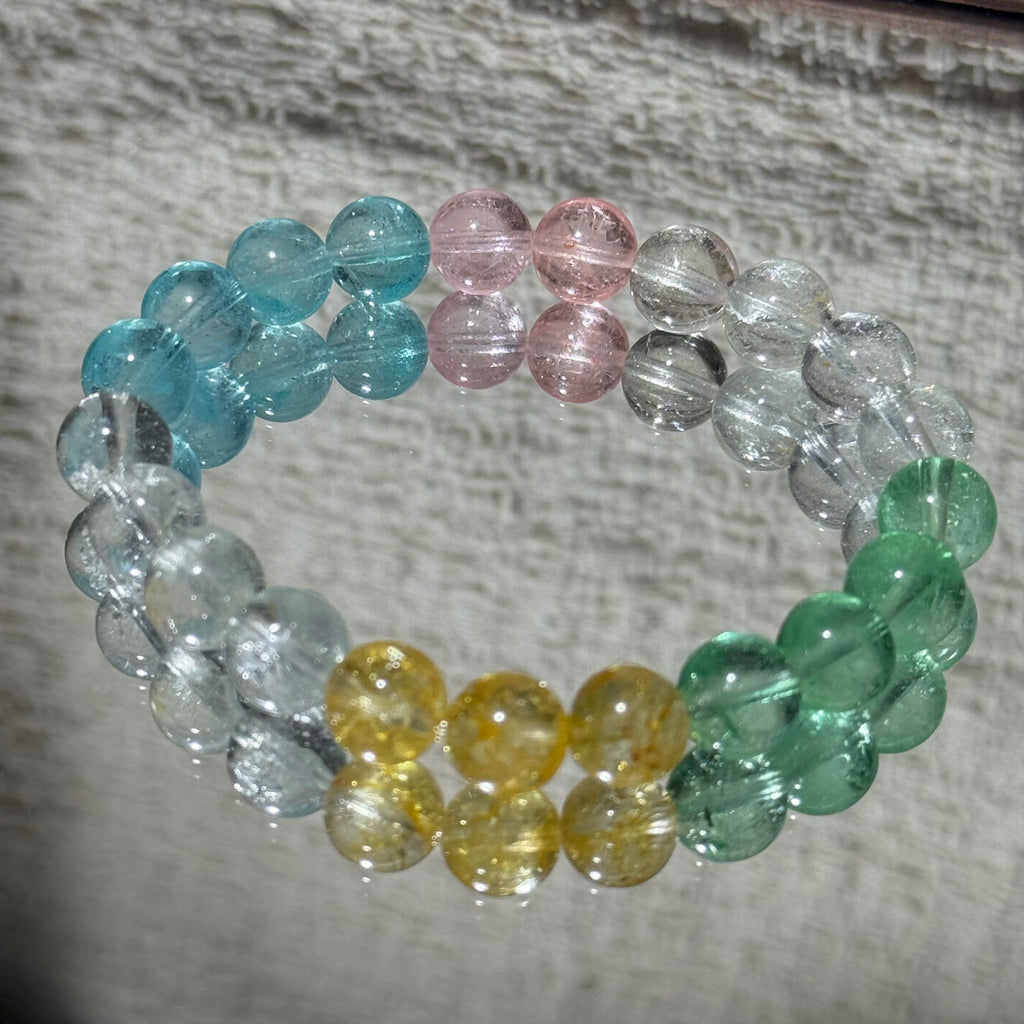 Natural Multi‑Color Topaz Stretch Bracelet, Rainbow Round Topaz Bead Bracelet