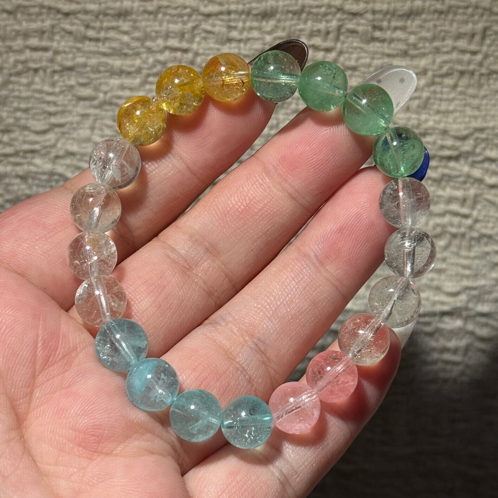 Natural Multi‑Color Topaz Stretch Bracelet, Rainbow Round Topaz Bead Bracelet