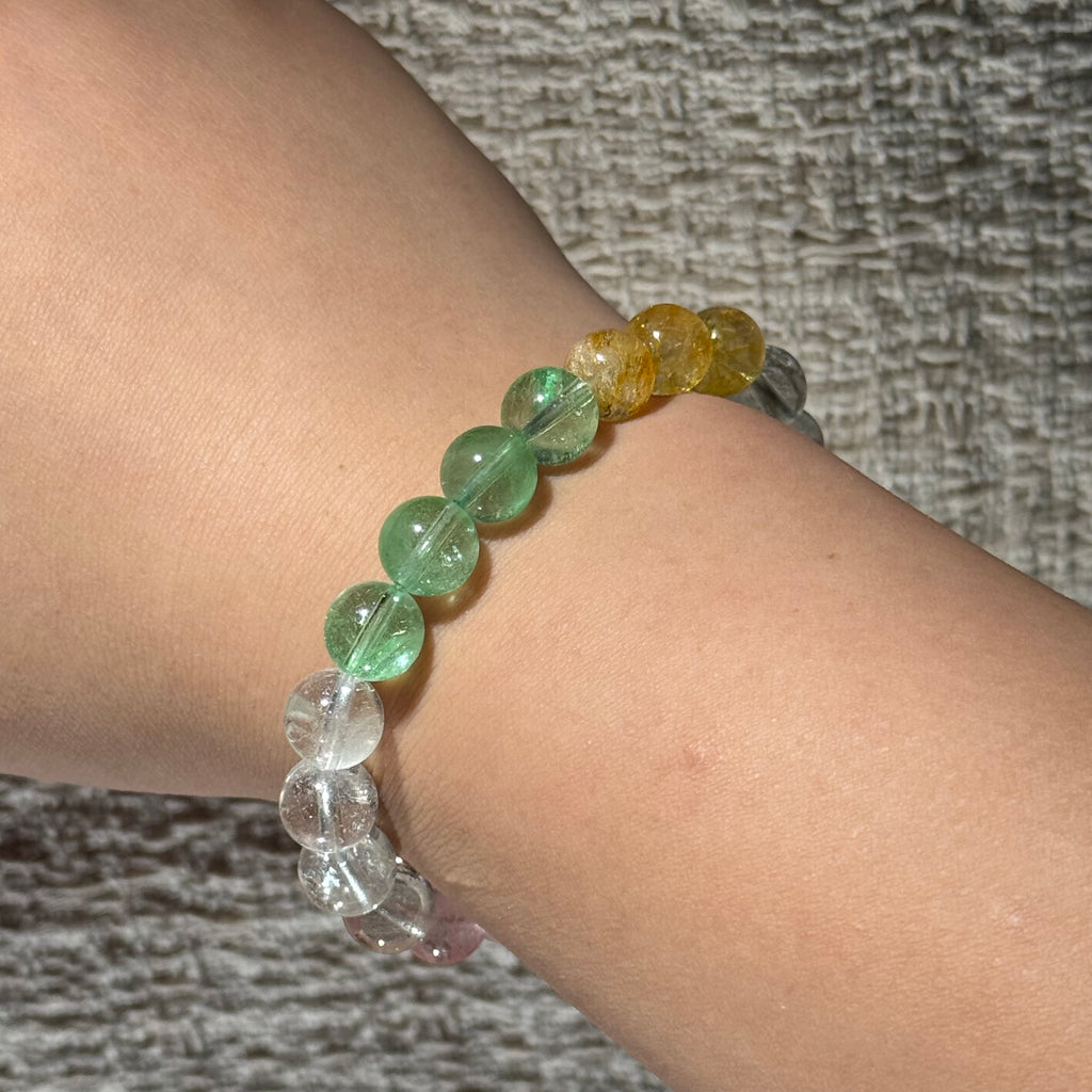 Natural Multi‑Color Topaz Stretch Bracelet, Rainbow Round Topaz Bead Bracelet