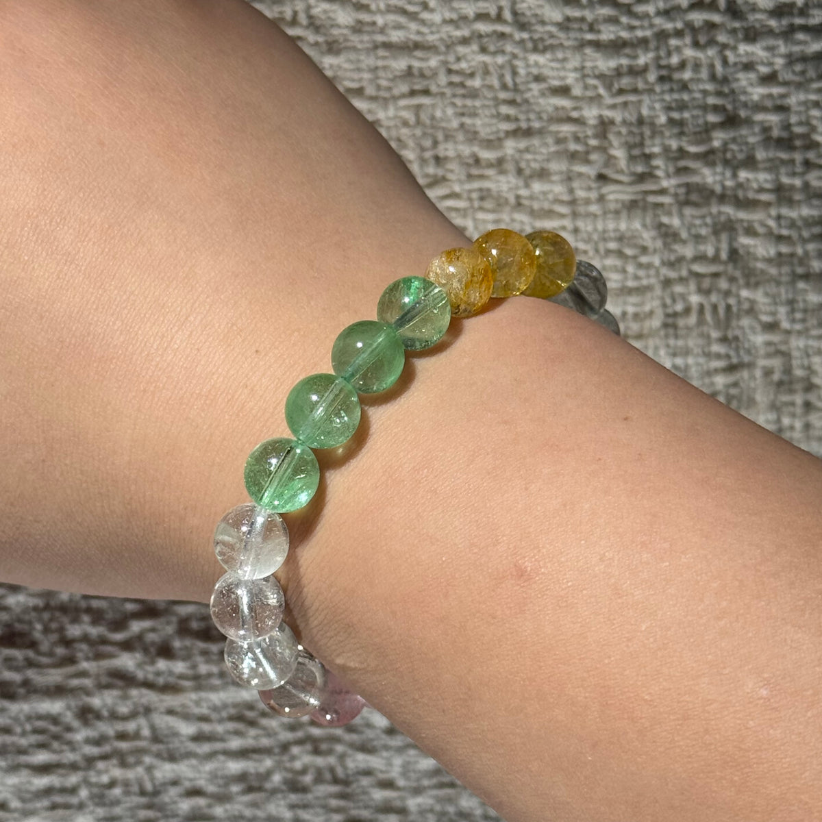 Natural Multi‑Color Topaz Stretch Bracelet, Rainbow Round Topaz Bead Bracelet