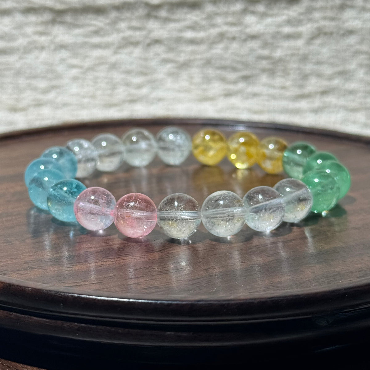 Natural Multi‑Color Topaz Stretch Bracelet, Rainbow Round Topaz Bead Bracelet