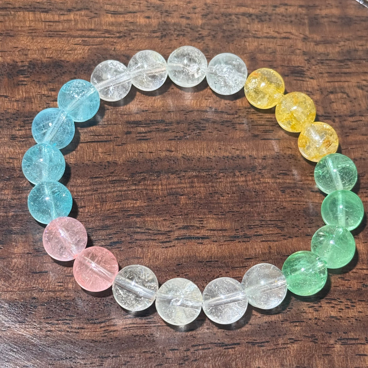 Natural Multi‑Color Topaz Stretch Bracelet, Rainbow Round Topaz Bead Bracelet