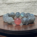 Natural Gray Labradorite Stretch Bracelet, Strawberry Quartz Focal Top Bead Bracelet