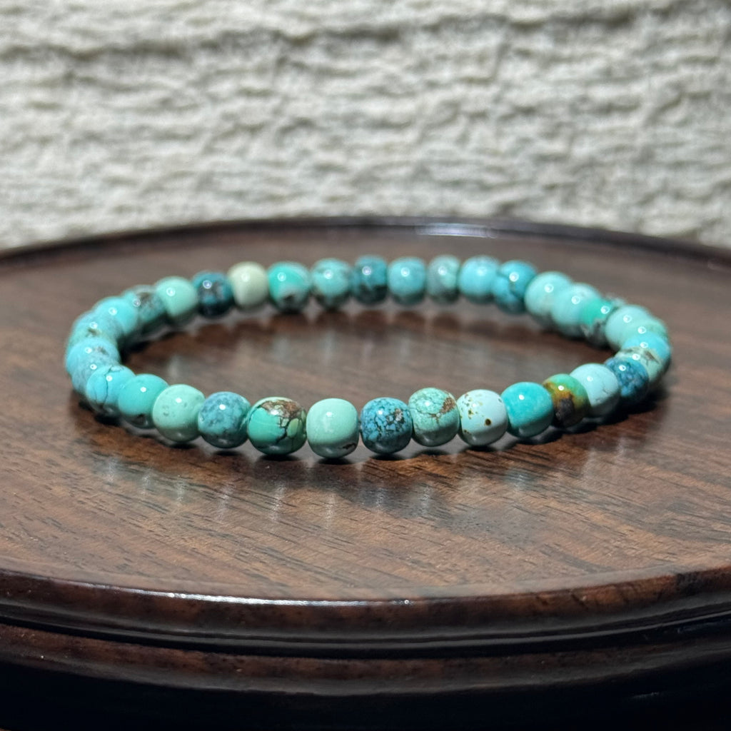 Natural Turquoise Matte Round Bead Stretch Bracelet, Earth‑Tone Raw Turquoise Crystal Bracelet