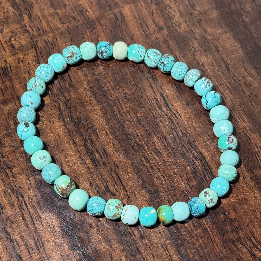 Natural Turquoise Matte Round Bead Stretch Bracelet, Earth‑Tone Raw Turquoise Crystal Bracelet
