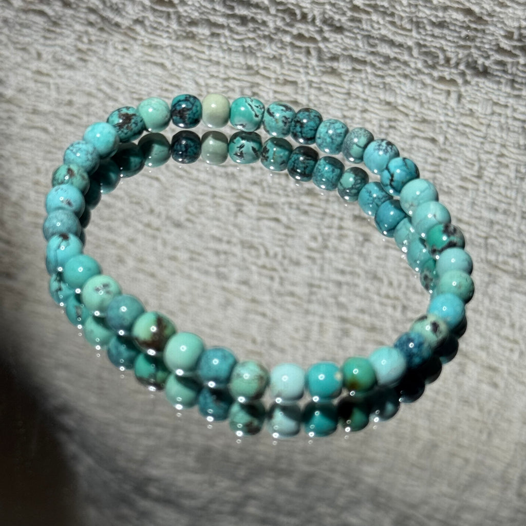 Natural Turquoise Matte Round Bead Stretch Bracelet, Earth‑Tone Raw Turquoise Crystal Bracelet