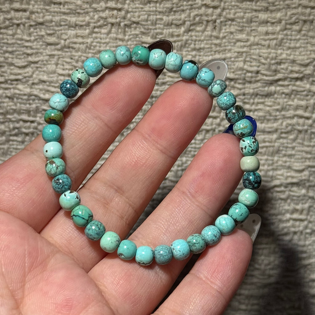Natural Turquoise Matte Round Bead Stretch Bracelet, Earth‑Tone Raw Turquoise Crystal Bracelet