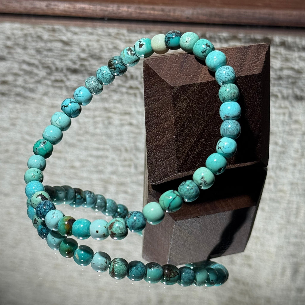 Natural Turquoise Matte Round Bead Stretch Bracelet, Earth‑Tone Raw Turquoise Crystal Bracelet