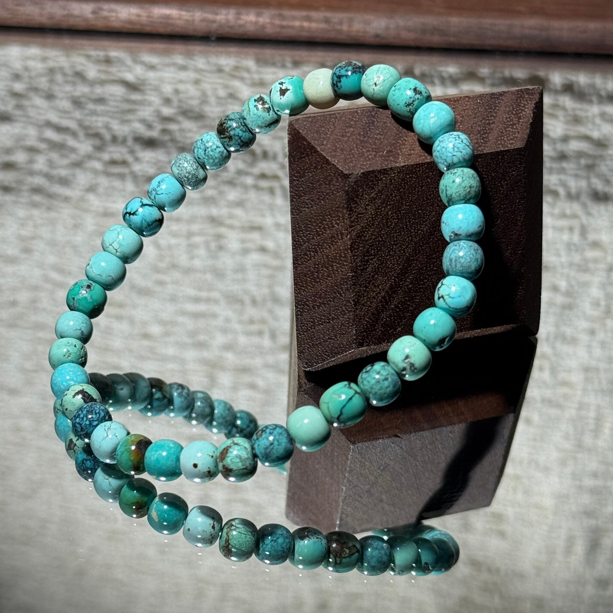 Natural Turquoise Matte Round Bead Stretch Bracelet, Earth‑Tone Raw Turquoise Crystal Bracelet