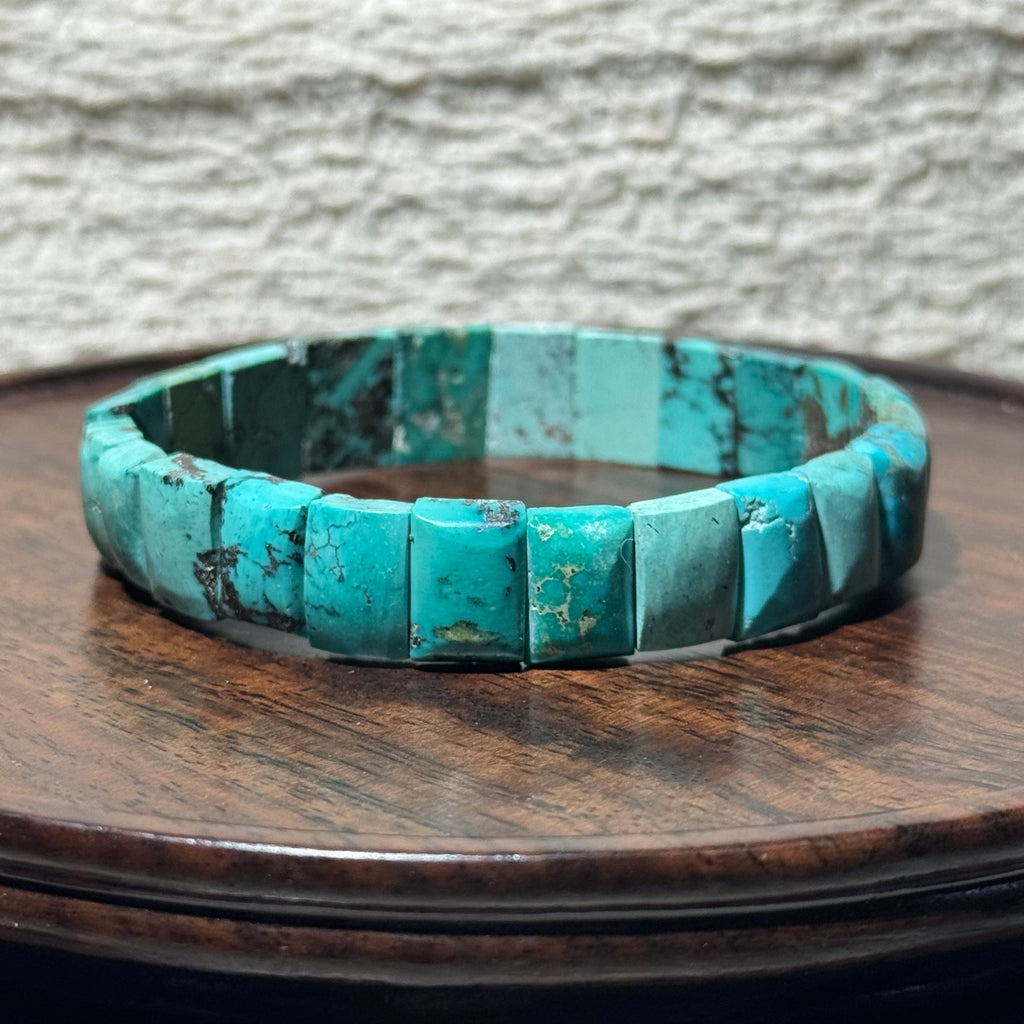 Natural Turquoise Heishi Stretch Bangle Bracelet, Flat Rectangular Turquoise Bead Bracelet