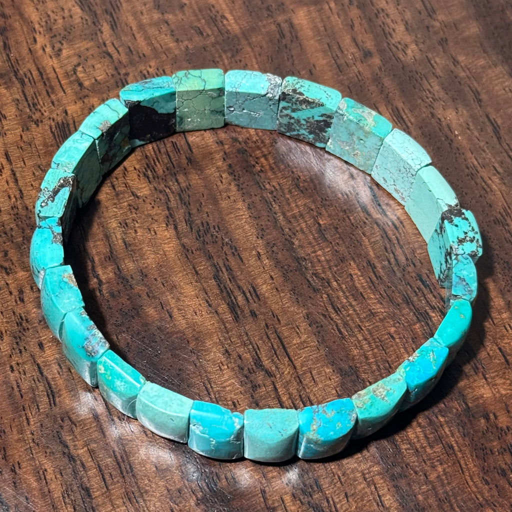 Natural Turquoise Heishi Stretch Bangle Bracelet, Flat Rectangular Turquoise Bead Bracelet