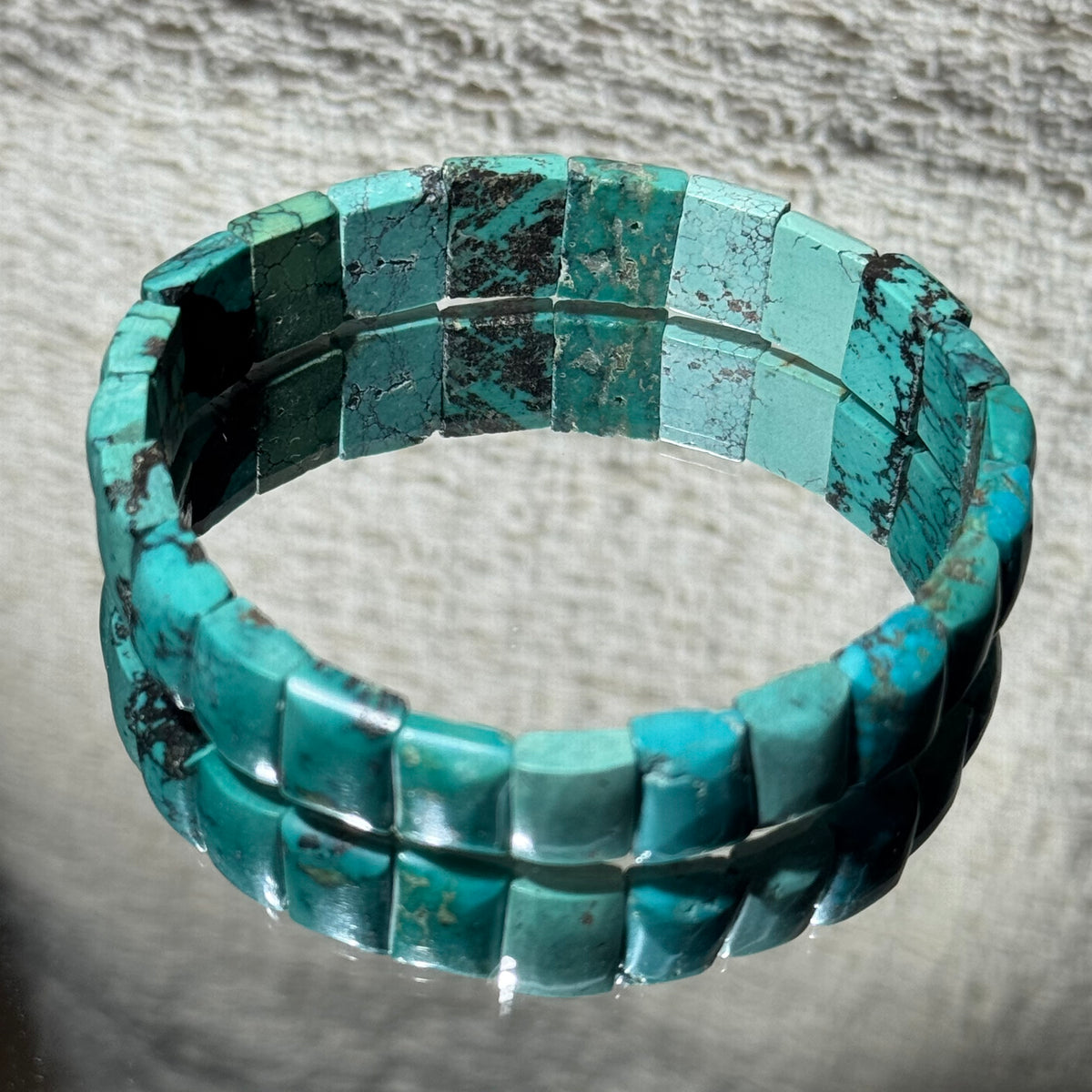 Natural Turquoise Heishi Stretch Bangle Bracelet, Flat Rectangular Turquoise Bead Bracelet