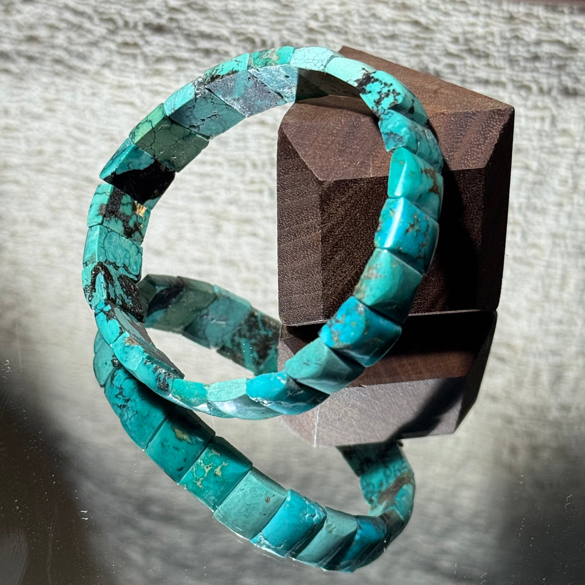 Natural Turquoise Heishi Stretch Bangle Bracelet, Flat Rectangular Turquoise Bead Bracelet