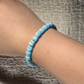 Natural Larimar Heishi Stretch Bracelet, Flat Square‑Cut Larimar Bead Bracelet