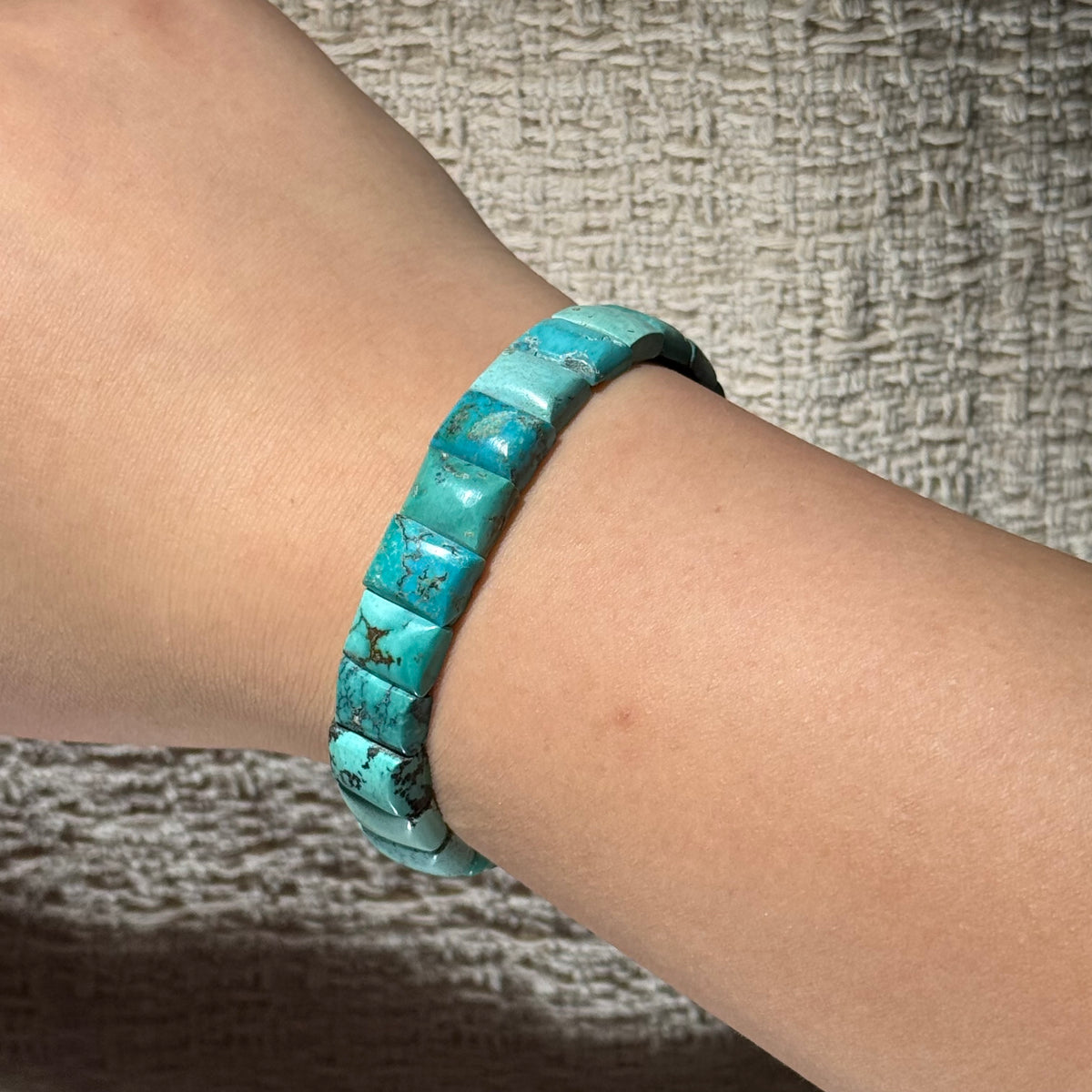 Natural Turquoise Heishi Stretch Bangle Bracelet, Flat Rectangular Turquoise Bead Bracelet