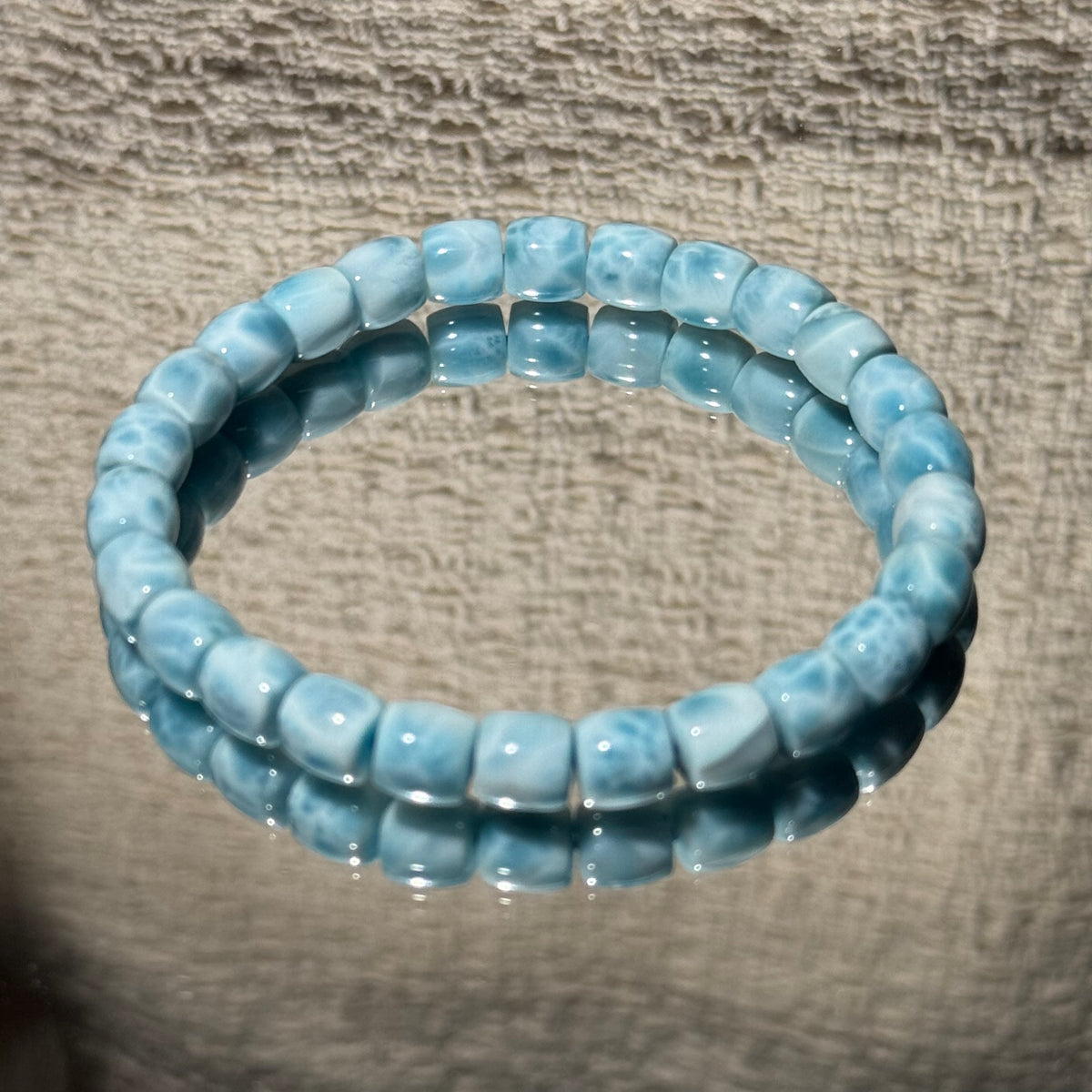 Natural Larimar Heishi Stretch Bracelet, Flat Square‑Cut Larimar Bead Bracelet