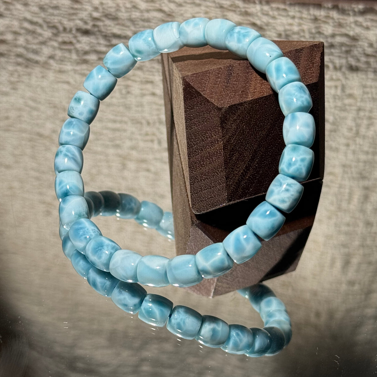 Natural Larimar Heishi Stretch Bracelet, Flat Square‑Cut Larimar Bead Bracelet